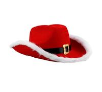 SEWACC Weihnachts Westernhut Rot Weiß mit Federn für Männer Weihnachten | Cowgirlhut im Klassischen Westernstil, mit Verstellbarem Kinnband, aus Vlies und Plüsch, für Kostümpartys