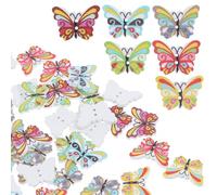 SEWOART 100 Stück Bunte Schmetterlings Holzknöpfe 25mm Langlebige Cartoon Kleiderknöpfe zum Nähen Basteln Glatte Oberfläche Selbstgemacht Dekoration für Handwerk Scrapbooking