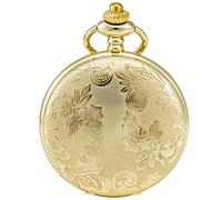 SEWOR Blumen Fall Shell Zifferblatt Japanisches Quarz-Uhrwerk Taschenuhr mit Fashion Double Kette (Metall & Leder) (Gold)