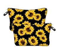 Sewroro 2 Stück Kosmetiktaschen mit Sonnenblumen Motiv Tragbare Reise Kulturbeutel aus Polyester mit Reißverschluss Kompakte Organizer für Kosmetik und Toilettenartikel