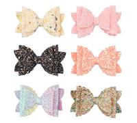 Sewroro 6 Stück Haarschmuck Schleifen Haarspangen Pailletten Glitzer Kinder Haarclips Bunt Festhaltend Zufällige Farbe