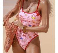 Sexy Badeanzug, Farbblock-Badeanzug mit Ozean-Motiv, hoher Beinausschnitt, gepolsterter Büste, verstellbare Träger, figurbetonter Damenbadeanzug, geei