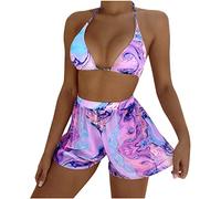 Sexy Badebekleidung für Frauen, dreiteiliges Set, Bademode, Tie-Dye-Druck, Badeanzug, Halfter, Schnürung, Tankini-Sets
