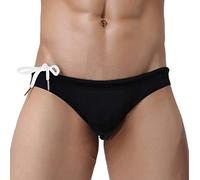 Sexy Badehose Herren Kurz Badeslip Eng Slip Männer Badehosen seitlich gebundene Tangas Schwimmhose Jungen Badeshorts Bunter Slips Tunnelzug Lustig Sommer Brief Swim Short Schwarz M