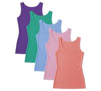 Sexy Basics Damen-Tanktop aus Baumwoll-Stretch, Multipacks und Farben, Sport-Tanks, 5er-Pack - Korallenrot/Tomate/Sanftes Blau/Ultraviolett/Arcadiagreen/Pink Lavender, Klein