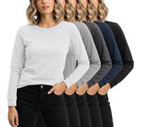 Sexy Basics Sportliches Damen-T-Shirt aus Baumwoll-Stretch, langärmelig, mehrere Packungen, Farben, 5er-Pack, Schwarz/Weiß/Grau/Marineblau/Anthrazit, 3X-Groß