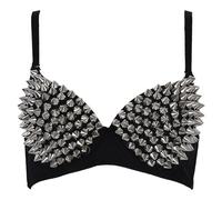 Sexy BHs für Damen, Party, Allover-Nieten, metallisch, Steampunk, Tanzen, Performance, Nieten, Party, Club, Rave, Sport-BH, Tops, silber, S