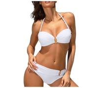 Sexy Bikini Damen Zweiteilig Triangel Oberteil zum Binden und Bikini Hose Knappes Design für Maximale Bräune Modische Strandmode für Junge Frauen Ideal für Pool und Meer Urlaub Weiß XXL