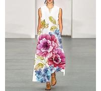 Sexy Damen-Freizeitkleid Mit V-Ausschnitt - Weiß, Fließendes Swing-Maxikleid, Elegantes Ärmelloses Kleid Mit Aquarell-Blumendruck, Flippiger Outdoor-Sommer-Pulloverrock, Urlaubs-Strand-Sommerklei