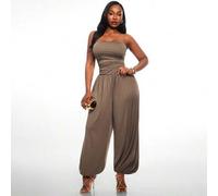 Sexy Damen-Jumpsuit in Große Größen für den Sommerurlaub aus Jersey, ärmellos, mit seitlicher Raffung und Kordelzugsaum