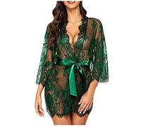 Sexy Dessous Damen FüR Sex, Bademantel Damen Satin Kimono Morgenmantel Nachthemd Spitze mit Gürtel Kurz Robe Nachtwäsche Weiter Ärmel Sleepwear für Party Hochzeit Braut Brautjungfern