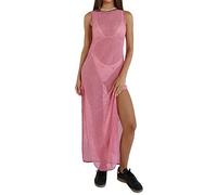 Sexy durchsichtiges transparentes Maxikleid aus Spitze, florales Spitze, Patchwork, rückenfrei, figurbetont, lange Kleider, Strandurlaub, Partykleidung, Rosa gestrickt, Mittel