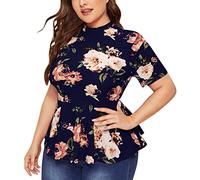 Sexy Elegante Elegante T-Shirts für Frauen mit Rundhalsausschnitt, Kurzarmbluse, floral Bedruckte Tunika, Mädchen-T-Shirt, Plissierte Swing-Tops