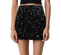Sexy Glitzer Rock Damen Kurz, Pailletten Rock Midi mit Elastische Taille, Pailettenrock für Damen Schwarz Glitzerrock Mini Skirt Bodycon Minirock Hüftrock Bleistiftrock Karneval Party Rave Outfit