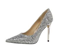 Sexy High Heels Glitzer Pumps Damen Weich und Angenehm Zu Tragen Für Eine Lange Zeit (Silber,38)
