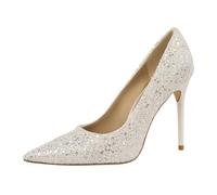 Sexy High Heels Glitzer Pumps Damen Weich und Angenehm Zu Tragen Für Eine Lange Zeit (Weiß,39)