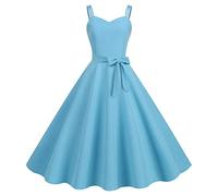 Sexy Kleid Damen Rückenfreies Kleid Bh Sexy Kleid Damen 50Er Jahre Rockabilly Einfarbig Spaghettiträger Kleid Lang Kleider Mit Gürtel Festlich V-Ausschnitt Ärmelloses A-Linie Kleider (M, Blau)