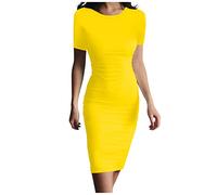 Sexy Kleid Damen Sexy Outfit FüR Damen Strick Kleid Damen Winter UmhäNgetasche Damen Slim Fit Rundhals Kurzarm Mini Kleid Elegant Kurz Bleistiftkleid Sommer Einfarbig Party HüFtkleid（ Gelb ， Xl )