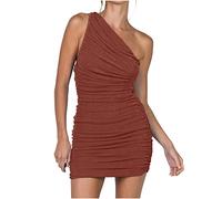 Sexy Kleid für Frauen, eine Schulter, ärmelloser Rock, einfarbig, Geraffte Damenkleider, dünne Mini-Kurzkleider