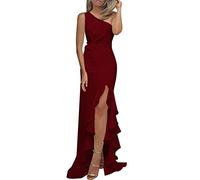 Sexy Kleider FüR Mollige Damen One-Shoulder-Rüschen mit Rüschen, formelles Abendkleid, schmale Kleider Abendkleid Damen Elegant GroßE GrößEn (Red, M)