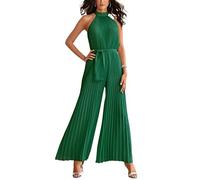 Sexy Neckholder Jumpsuit Für Damen Lässige Ärmellose Plissierte Hohe Taille Overall Mit Weitem Bein Und Gürtel Cocktailparty Outfit (Color : Green, Size : M)