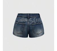 Sexy Retro Y2K Punk Rock Musik Festival Vintage ausgewaschene und zerstörte Kristall-bestickte Damen Jeans Shorts mit extra tiefer Taille