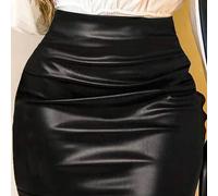 Sexy Rock mit hoher Taille, eleganter einfarbiger plissierter enger Leder-Minirock, Bekleidung für Damen im Frühling, Sommer, Herbst