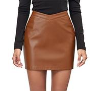 Sexy Röcke für Frauen Bleistift Bodycon Kunstleder Rock Hüfte hoch tailliert Mini Röcke Casual Täglich Party Nacht Slim Fit Style Wrap Rock Braun S