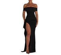 Sexy Schulterfreies Kleid für Frauen Hochgeschnittene Lange Formelle Partykleider Meerjungfrau Slim Bodycon Abendkleid (Color : Schwarz, Size : S)