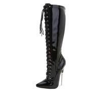 Sexy Ultra-High Heel Stiefel 18CM Stiletto Spitz Lackleder Elastische Overknee Stiefel Hohe Stiefel Pole Dance Boots,Schwarz,46 EU
