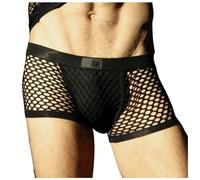 Sexy Unterwäsche für Mann Netz-Stoff Mittlere Taille Dessous Aushöhlen Fishnet Boxershorts Erotische Translucent Mesh Reizwäsche für Sex Männer Weich Bequem Unterhosen Atmungsaktiv Boxer Shorts