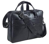 seyfocnia Leder Umhängetasche Herren, 15,6 Zoll Laptop Aktentasche Business Satchel Computer Handtasche Schultertasche (Schwarz)