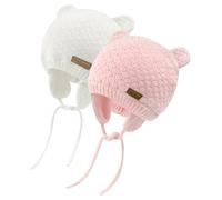 SEYUFN Babymütze, für Jungen und Mädchen, gestrickte Hündchen für Babys und Kleinkinder, mit Fleece-Futter, 0-36 Monate(Weiß+Rosa,1-3 Jahre)