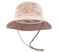 SEYUFN Bob Sonnenhut Baby-Fischerhut mit breiter Krempe Sonnenhut mädchen Verstellbarer Baumwollhut UV-Schutz Sommerhut für Kinder(Khaki Dinosaurier,1-2 Jahre)