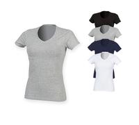 SF122 SF Women Damen Strech-T-Shirt mit V-Ausschnitt Black S