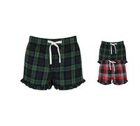 SF82 SF Women Kurze Hose mit Tartan-Rüschen für Damen Schlafhose Red-Navy Check S