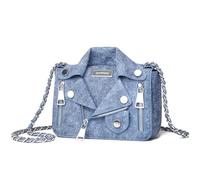 Sfly Damen-Umhängetasche, Kettenriemen-Tasche, Schultertasche, Leder-Umhängetasche, Handtasche, Abendtasche, Clutch, Geldbörse, einzigartige süße Tasche in Jackenform, A-blau