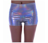 Sfwqoifou Leder Shorts Damen Curvy, Ledershorts Damen Metallic Lederoptik Sexy Kunstlederhose Kurze Hose Rave Shorts Lederimitat Leder Hotpants Glanz Hohe Taille Clubwear, Silber, XXL