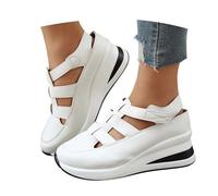 Sfwqoifou sandalen damen weiß, Sandalen Vorne Geschlossen Damen Orthopädische Plateau Trekkingsandalen mit Keilabsatz Waschbare Sommerschuhe Keilsandalen Breite Füße Bequeme Wandersandale, Weiß, 38