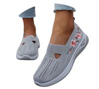 Sfwqoifou schlüpfschuhe für damen elegant, Orthopädische Schuhe Damen Bedruckt Sneaker Breite Füße Diabetiker Sommerschuhe Vermascht Slip On Schlupfschuhe Leichte Walkingschuhe Sportschuhe, Grau, 39