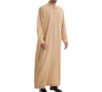 Sfwqoifou vkaftan Herren leinen Kampf, Kaftan Herren Lang Ramadan Thobe Arabische Kleidung Traditionell Einfarbig Gebetskleidung Langarm Qamis Islamische Djellaba Muslimische Abaya, Khaki, 3XL