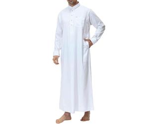 Sfwqoifou vkaftan Herren weiß Langarm, Kaftan Herren Lang Einfarbig Langarm Thobe Islamische Kleidung Muslimische Qamis Abaya Ramadan Traditionell Arabische Djellaba Gebetskleidung, Weiß, XS