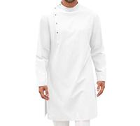 Sfwqoifou vkaftan Herren weiß Langarm, Kaftan Herren Langarm Ramadan Qamis Abaya Lang Muslimische Arabische Kleidung Djellaba Traditionell Gebetskleidung Islamische Einfarbig Thobe, Weiß, 3XL