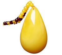 SGKOMN Natürliche Feng Shui Gelb Jade Halskette Anhänger für Frauen Echtes Yoga Bienenwachs Wassertropfen Mode
