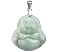 SGKOMN Natürliche Feng Shui Grüne Jade Halskette Anhänger Für Frauen Echte Yoga Jade Buddha Lächelnder Buddha S925 Silber Halskette
