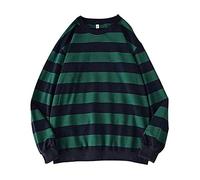 SGSD Y2k Sweater Striped: Teenager MäDchen-Grunge Pullover Gestreift -Sweatshirt Ohne Kapuze-Hip Hop-Streetwear Hoodie Langarm Oberteile Vintage Hoodies Langarmshirt Top FrüHling Pulli, Grün, L