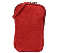 SH Leder Damen Echtleder Handytasche Umhängetasche Geldbörse Multifunktion Beutel Mini Bote Abnehmbar Verstellbar Schultergurt Handy bis 6,8 Zoll 11x18cm Jana G269 (Rot Wildleder)