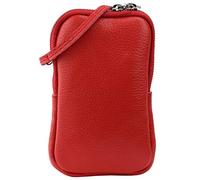 SH Leder Damen Echtleder Handytasche Umhängetasche Geldbörse Multifunktion Beutel Mini Bote Abnehmbar Verstellbar Schultergurt Handy bis 6,8 Zoll 11x18cm Jana G269 (Rot)
