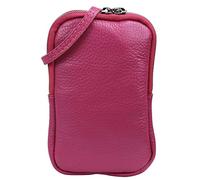 SH Leder Damen Echtleder Handytasche Umhängetasche Geldbörse Multifunktion Beutel Mini Bote Abnehmbar Verstellbar Schultergurt Handy bis 6,8 Zoll 11x18cm Jana G269 (Pink)