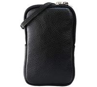 SH Leder Damen Echtleder Handytasche Umhängetasche Geldbörse Multifunktion Beutel Mini Bote Abnehmbar Verstellbar Schultergurt Handy bis 6,8 Zoll 11x18cm Jana G269 (Schwarz)
